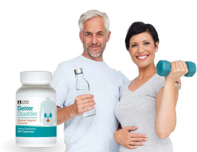 A man holding a water bottle and woman holding a dumbbell